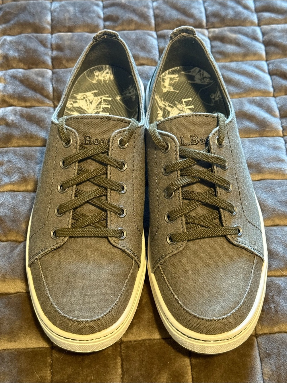 L.L. Bean Olive Gray Canvas Lace-Up Sneakers